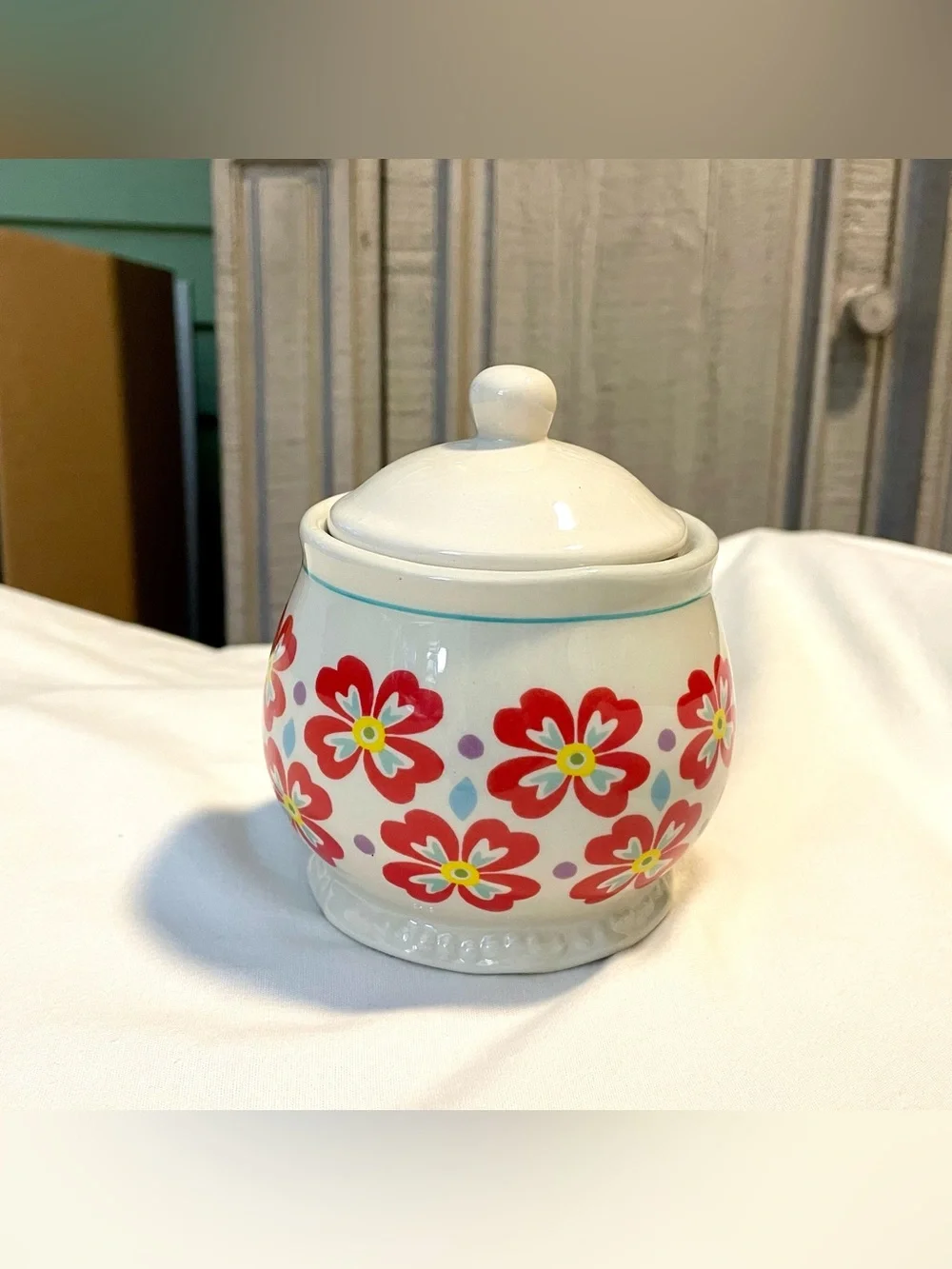 *VTG* Pioneer Woman Sugar Bowl w/Lid-Floral Stoneware Dish-Retro/Vintage/Ceramic
